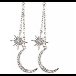 Silver Moon & Star Stud Dangling Earrings